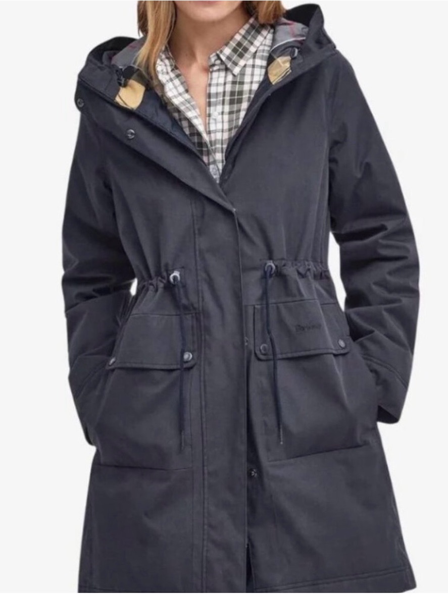 Barbour Bowless Waterproof Longline Jacket In Navy